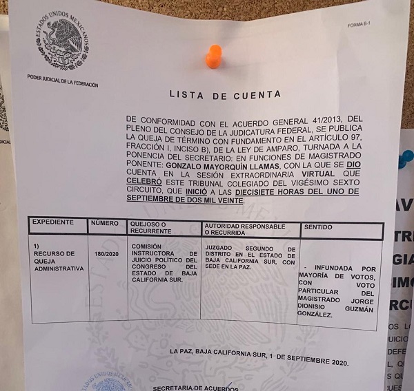 FOTO DE ESTRADOS DEL PODER JUDICIAL EN BCS_QUEJA MORENA